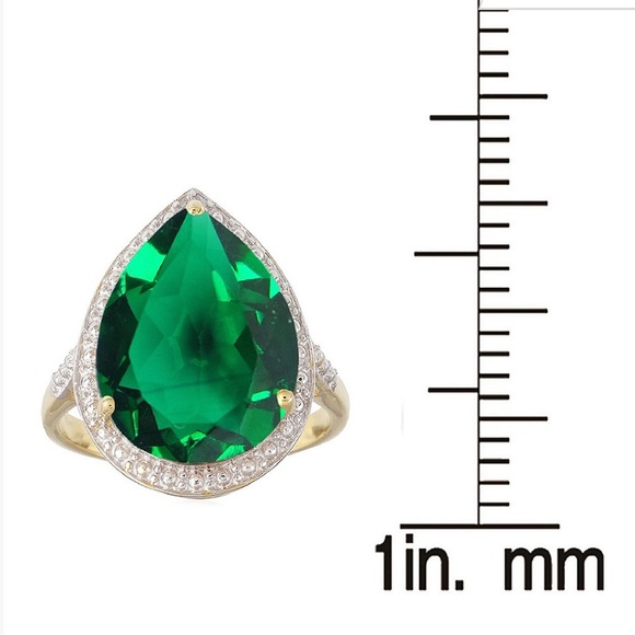 Lab created Emerald 18k gold plated teardrop ring - Picture 3 of 4